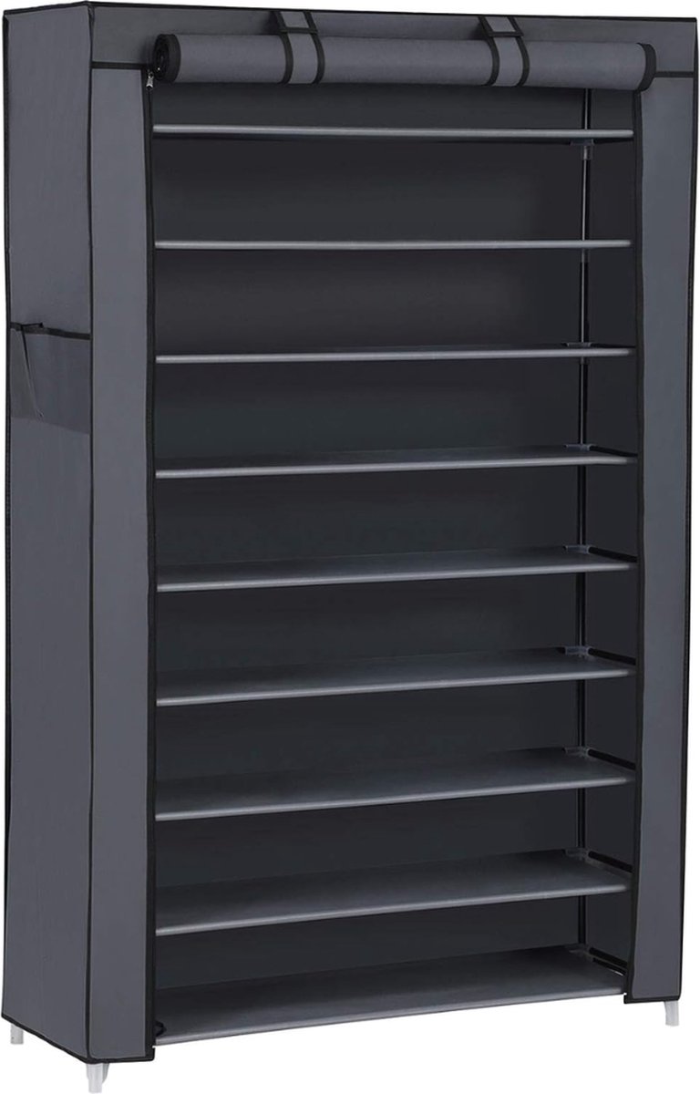 Goodivery ® - Schoenenrek - Schoenenrek met 10 niveaus - Stofdichte hoes schoenenkast - Organisator biedt plaats aan maximaal 40 paar schoenen - 88 x 28 x 160 cm - Grijs (8721211643931)