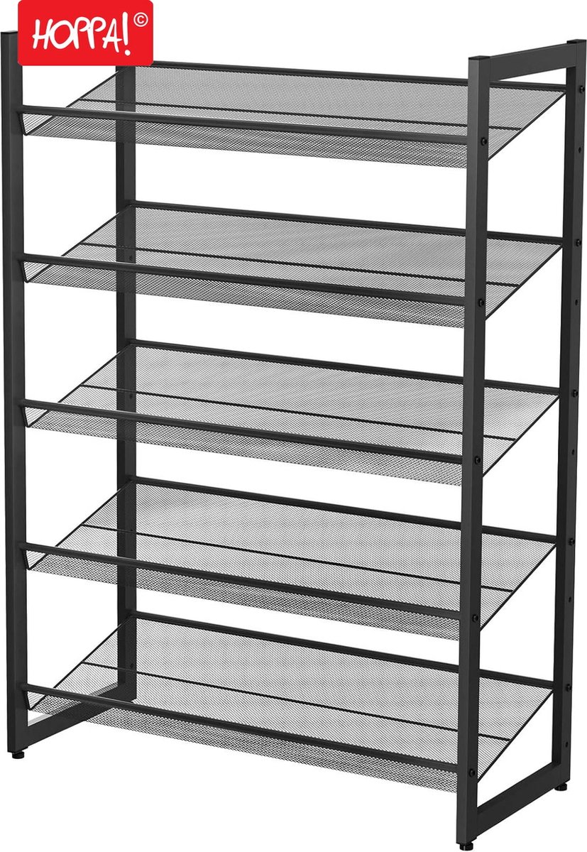 Hoppa! Schoenenrek - 5 Laags - Zwart - Ijzer - 74 x 31 x 104.5 cm (8720791947538)