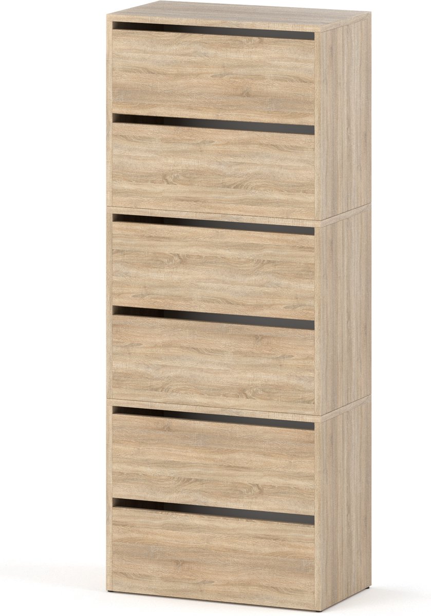 Meubel Square - Schoenenkast STEP - Set van 3 - Eiken - Modulaire schoenenkast zonder handgrepen (9504476821516)