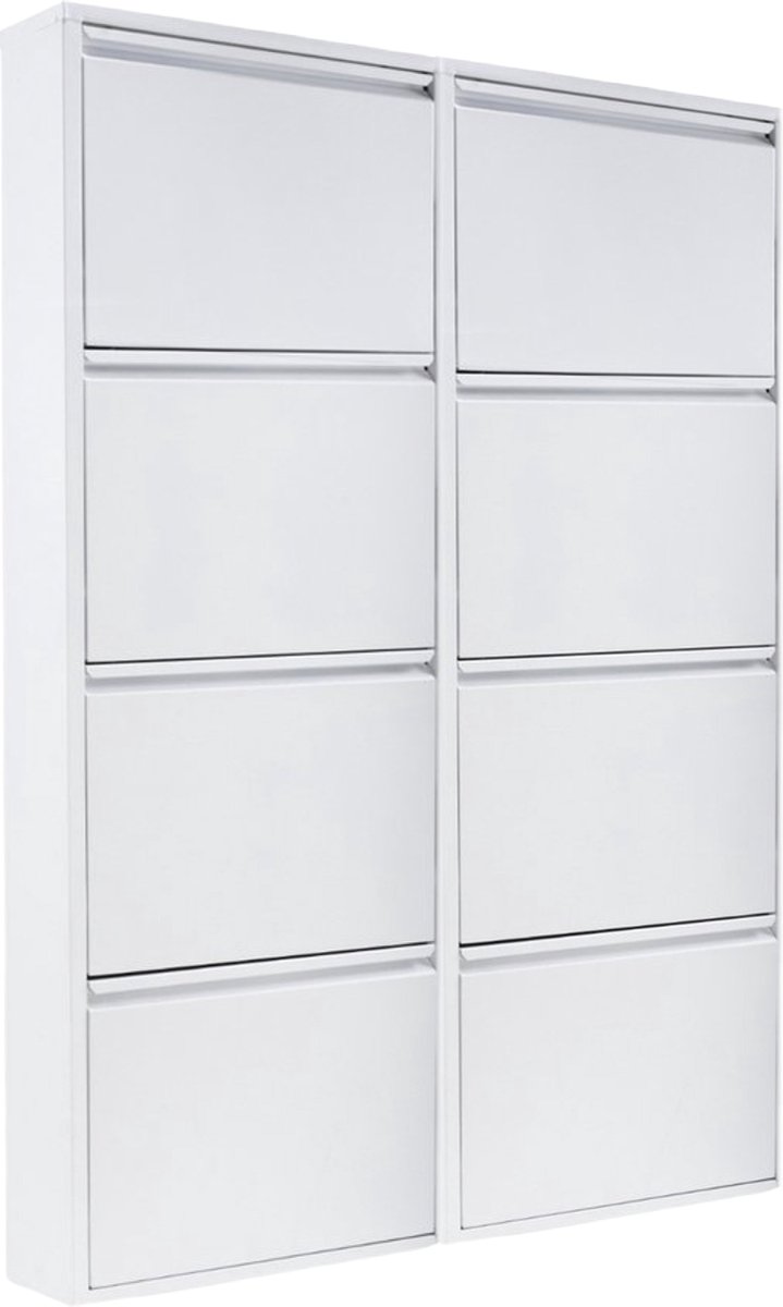 Naturn Living Metalen schoenenkast 8 - deurs - set van 2 | 141 x 51,5 x 17 cm | Functionele en compacte schoenenkast voor het stijlvol opbergen van jouw schoenen verzameling | Schoenenrek | Mat wit (8720587212161)