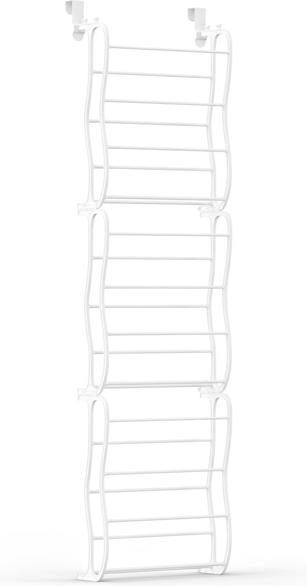 O'DADDY® Hangend Schoenenrek Deur - Geschikt voor Opdek en Stompe Deuren, Beide Kanten - Schoenrek - Schoenenkast - Schoenkast - 20 x 51 x 182 cm - Wit (8718657956701)