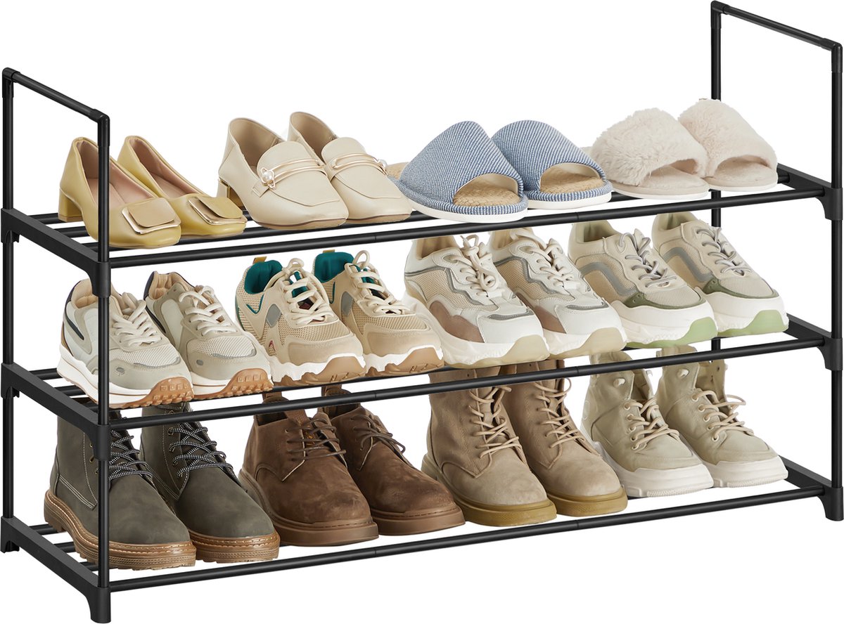 O'DADDY® Schoenenrek 3 Lagen - Schoenen rek - Schoenen opbergsysteem - Schoenenkast - Schoenenrekje - Schoenkast - Opbergrek voor 12 tot 15 Paar Schoenen - Zwart Metaal (8718657950167)