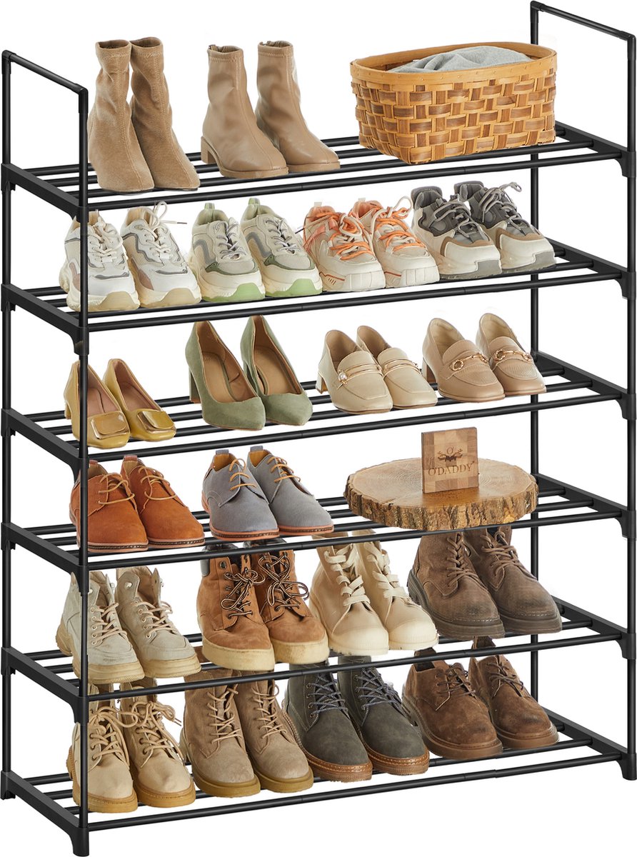 O'DADDY® Schoenenrek 6 Lagen - Schoenen opbergsysteem - Schoenen kast - Schoenenrekje - Schoenkast - Schoenenkast - Opbergrek voor 20 tot 24 Paar Schoenen - Zwart Metaal (8718657950174)