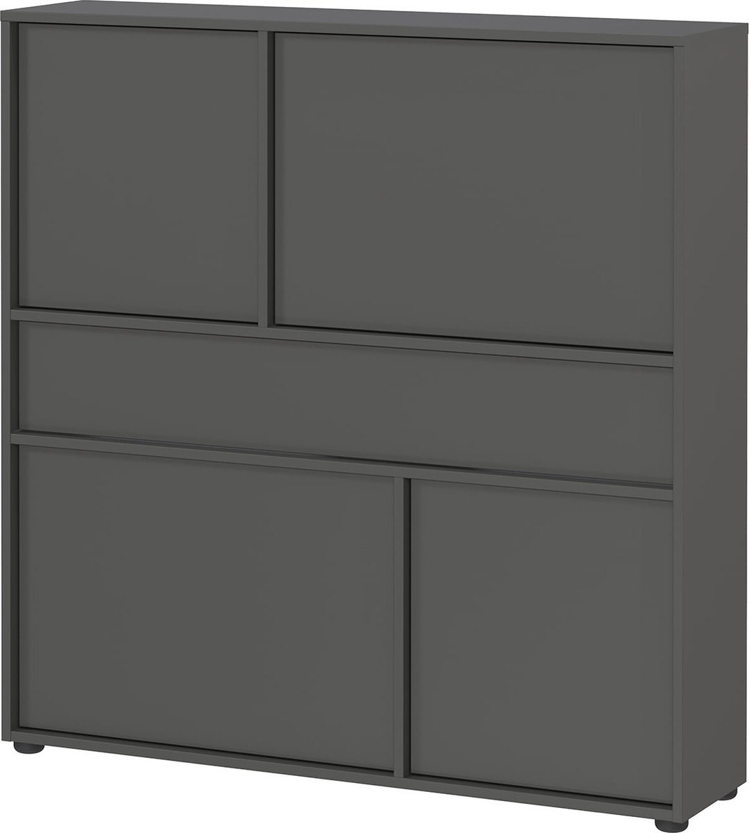 Opbergkast Mathieu Grafiet - Breedte 105 cm - Hoogte 108 cm - Diepte 25 cm - Met lades - Met planken - Met openslaande deuren (6152837999904)