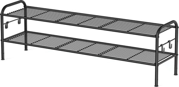 Schoenenrek 2-laags met 4 zijhaken - 12 paar schoenen - Verstelbare plank - Eenvoudige montage - Zwart (6150842294229)