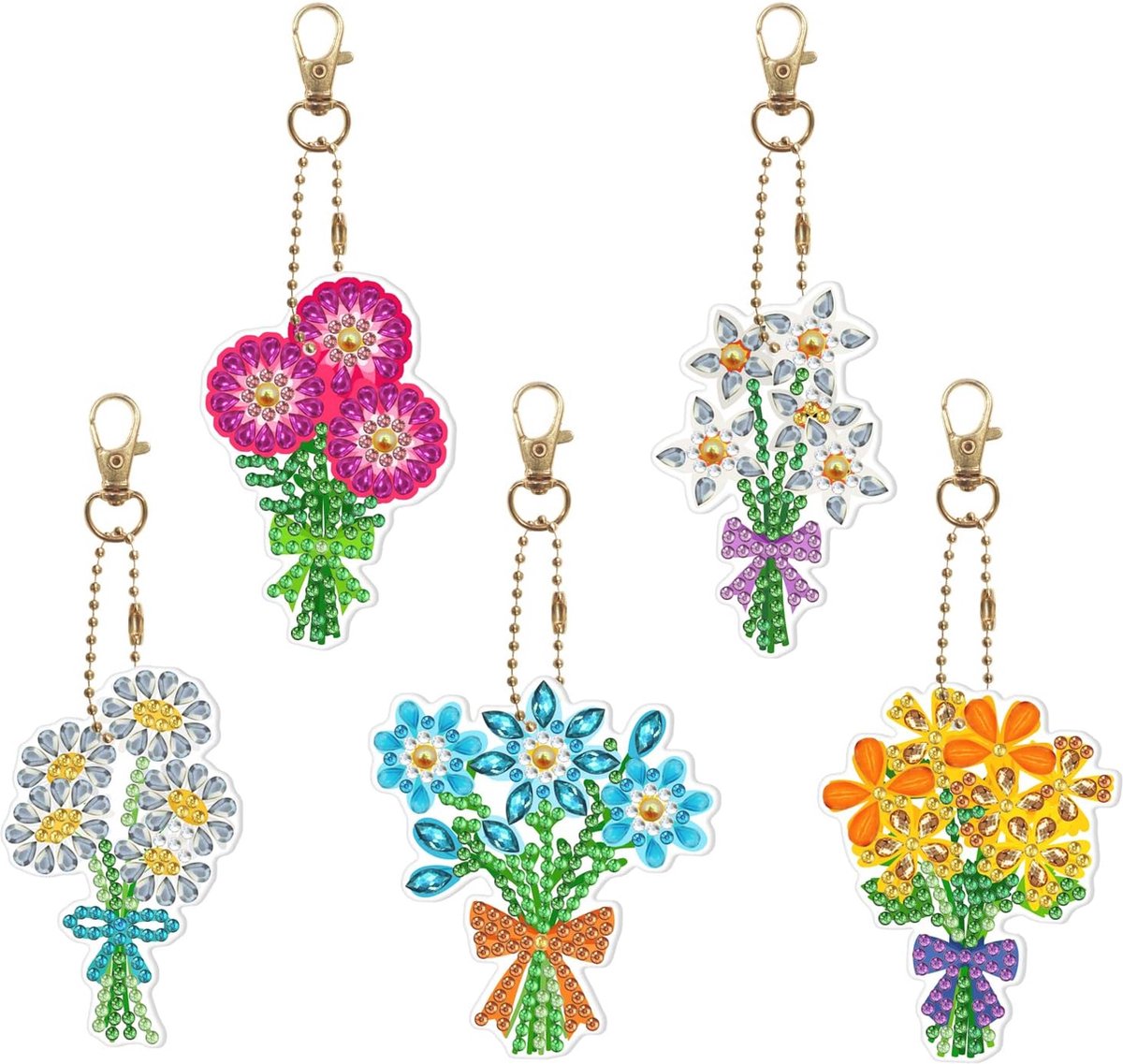 Vijfdelige Diamant Art Sleutelhanger Set - Dubbelzijdige Bloemen Design voor Creatieve Vrouwen en Meisjes (6152644163109)