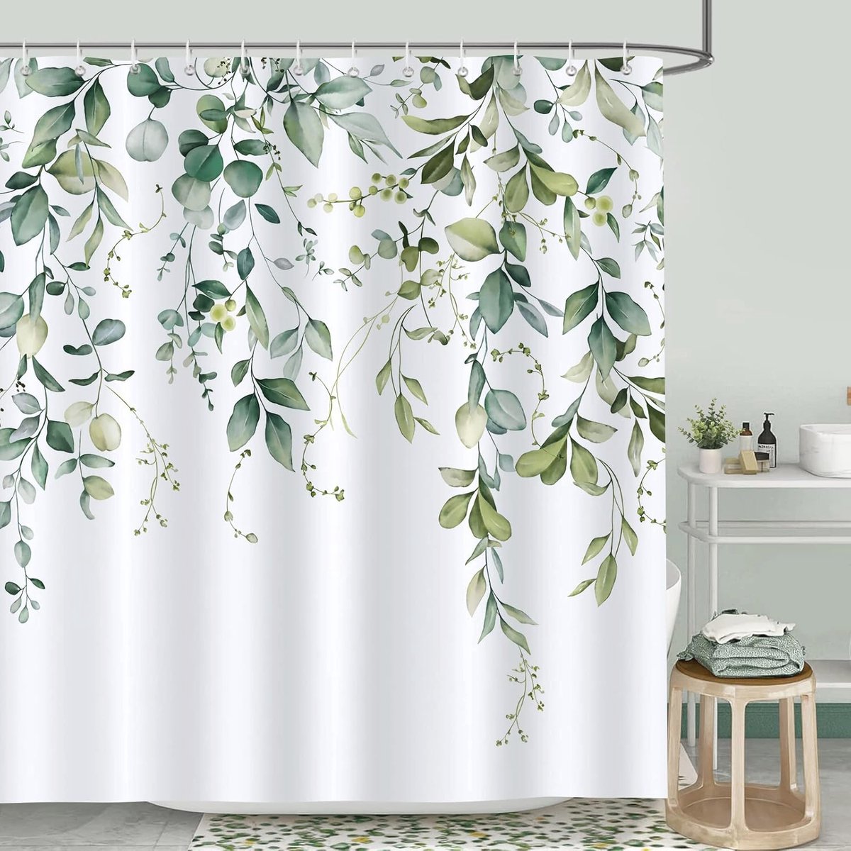 Waterdicht Douchegordijn met Eucalyptusbladeren - 180 x 180 cm - Schimmelbestendig Polyester - Ideaal voor Badkamer (6152644173146)