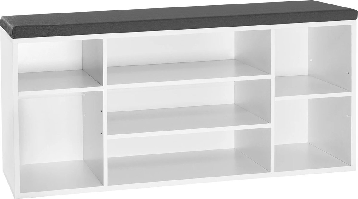 ZFA Store® - Schoenenrek - Schoenenbank - Opbergruimte - Lades - Open vakken - Wit - Hout - 103,5 x 48 x 30 cm (6151003749749)