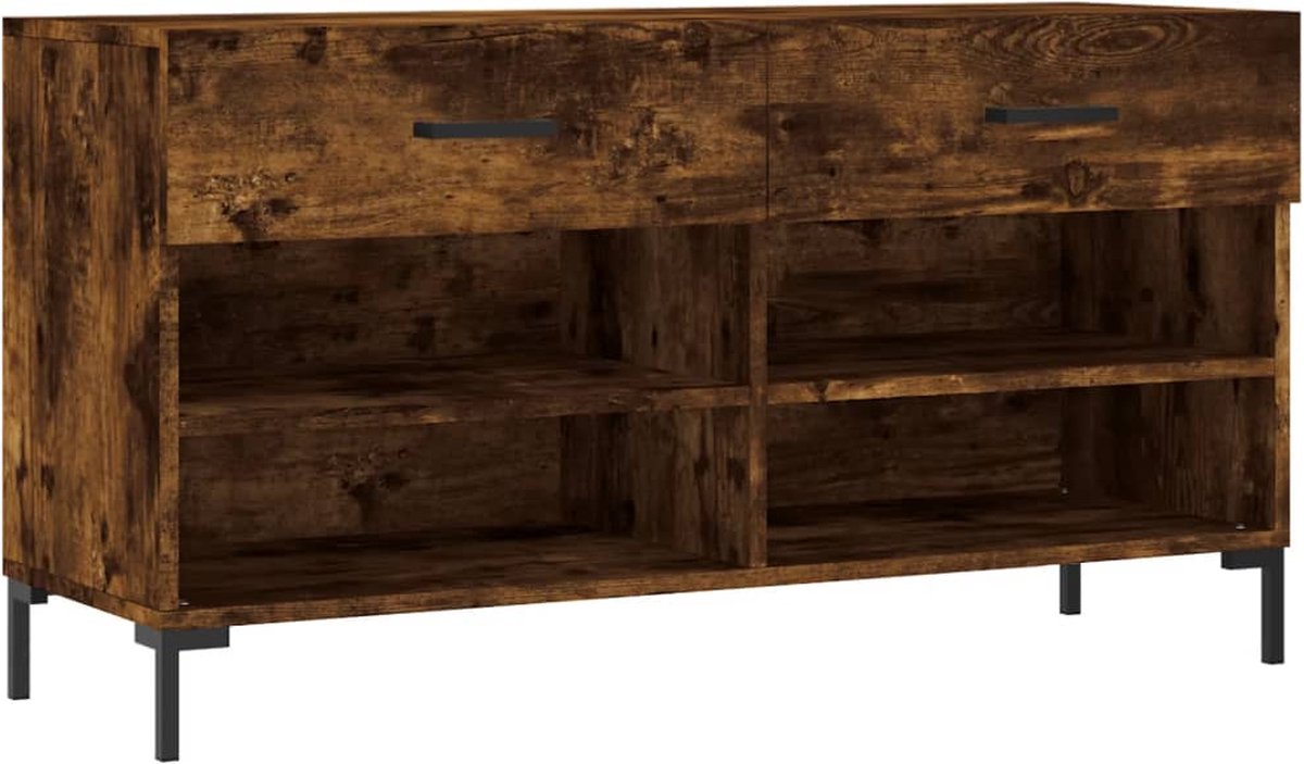 vidaXL - Schoenenbank - 102x35x55 - cm - bewerkt - hout - gerookt - eikenkleurig (8720845442255)