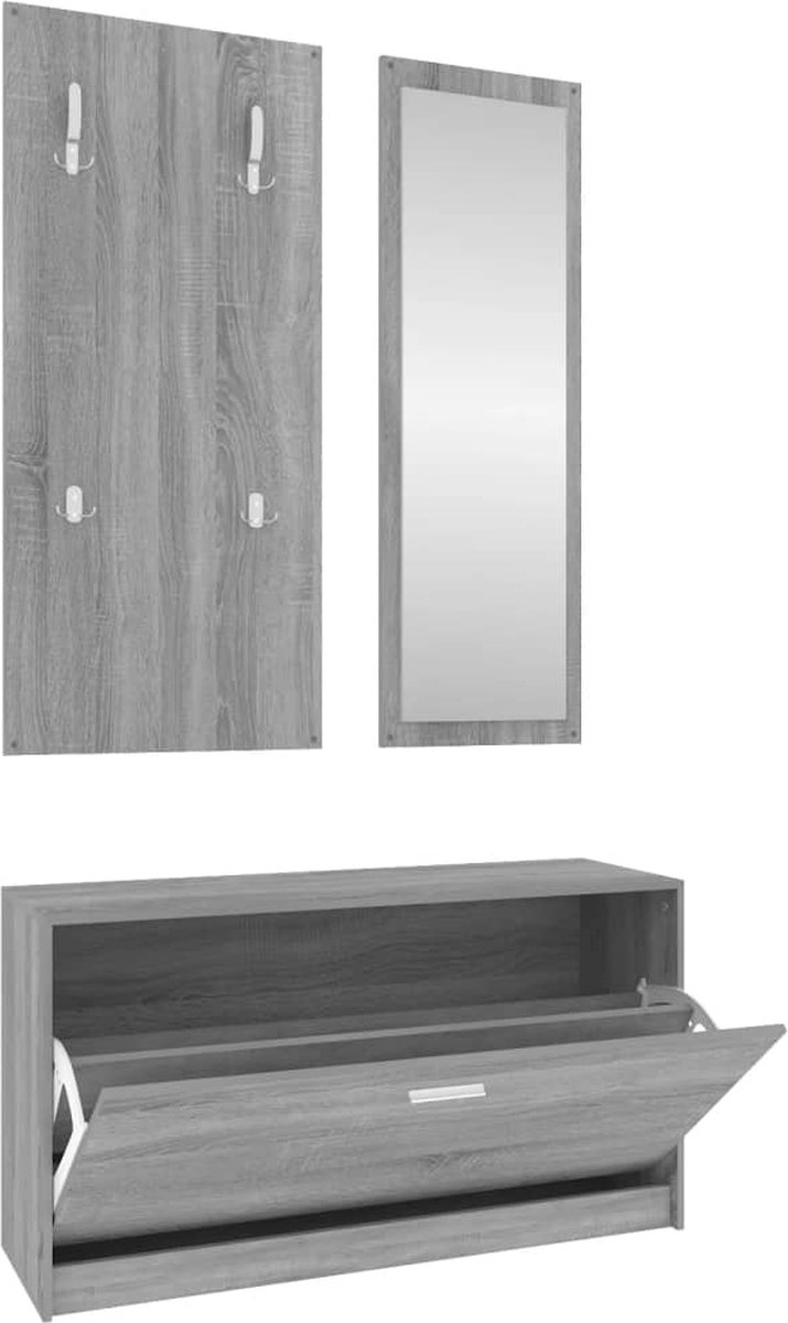 vidaXL - Schoenenkastset - 3-in-1 - bewerkt - hout - grijs - sonoma - eiken (8720286945469)