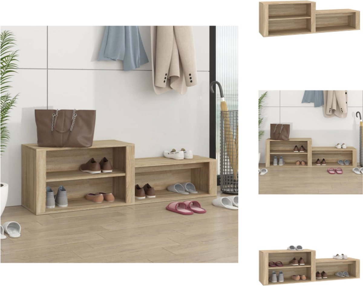 vidaXL Schoenenrek - Schoenenrekken - Opbergrek Voor Schoenen - Schoenenstellage - Schoenenkast 150x35x45 cm bewerkt hout sonoma eikenkleurig (8721032941841)