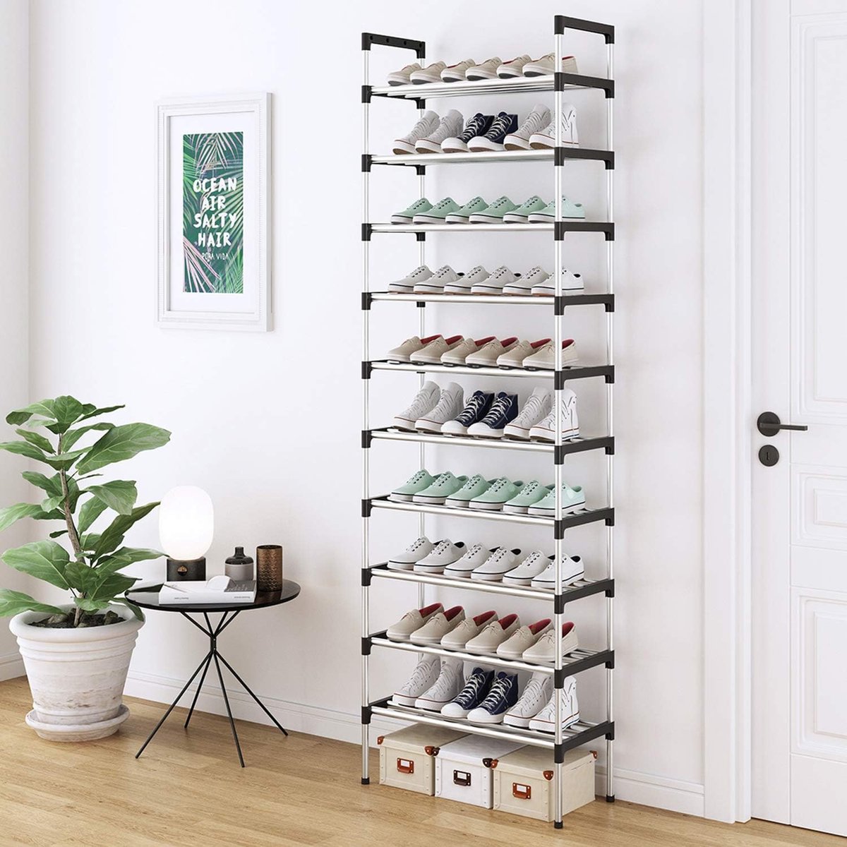 10 verdiepingen zilver verstelbare schoenenrek schoenenopslag hoog schoenenrek organizer rek houder houder houder voor 30 paar schoenen, 56 x 30 x 170 cm, extra robuuste constructie (4801288711116)