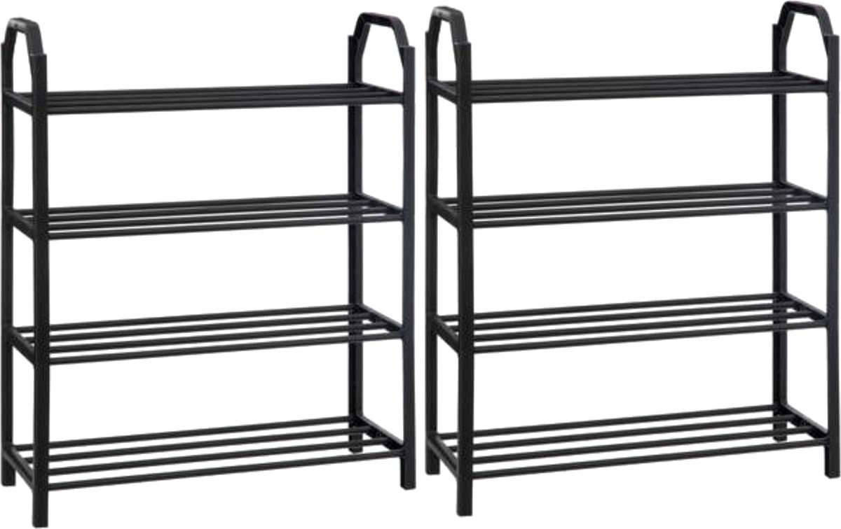 2x Stuks schoenenrek/schoenenkast - stapelbaar - zilver/zwart - 8paar schoenen - 50 x 65 cm - metaal/kunststof (8720576992012)