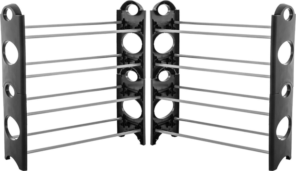 2x Stuks schoenenrek/schoenenkast zilver/zwart 8paar schoenen 61 x 64 cm van metaal/kunststof - Schoenen opbergen - Schoenenrekken (8720576992036)