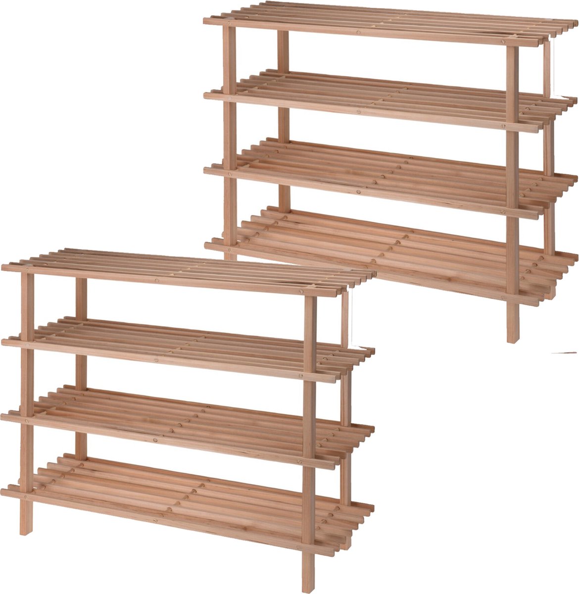 2x stuks houten schoenenrek/schoenenstandaard 4-laags 77 x 26 x 65 cm - Schoenen opbergen (8720576918456)