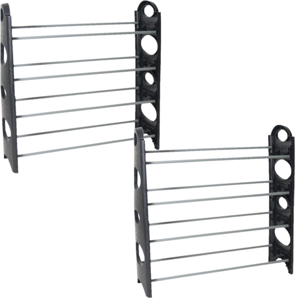 2x stuks kunststof stapelbaar schoenenrek/schoenenstandaard 4-laags 20 x 62 x 65 cm zwart/grijs - Schoenen opbergen (8720576605882)