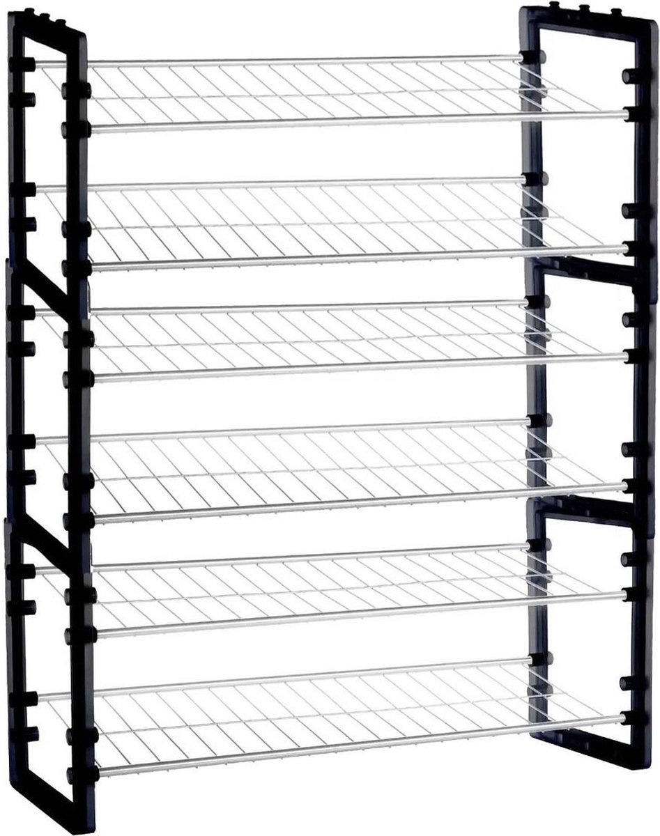 3x Stuks schoenenrek/schoenenkast stapelbaar zilver/zwart 8 paar schoenen 50 x 67 cm van metaal/kunststof - Schoenen opbergen (8720576992081)
