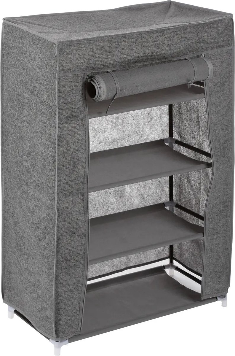 5Five Schoenenrek/schoenenkast - grijs - 8x paar schoenen - kunststof - 59 x 29 x 89 cm - mobiele kast - afsluitbaar (3560239254096)