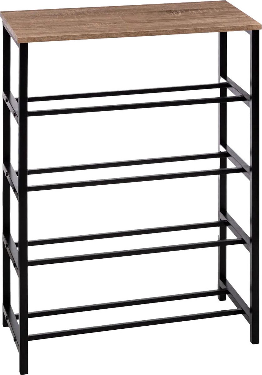5Five Schoenenrek/schoenenkast - zwart/bruin - 12x paar schoenen - metaal/hout - 63 x 30 x 90 cm (3560232668548)
