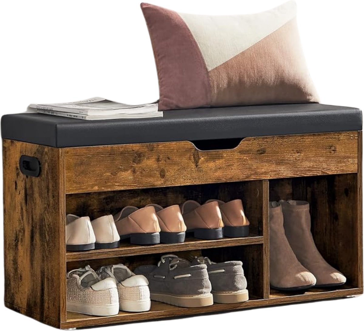 ACAZA Schoenenrek - Schoenenkast - Schoenenbank Met Zitkussen - Vintage Schoenenbank - Zwart/Bruin (5400943016161)