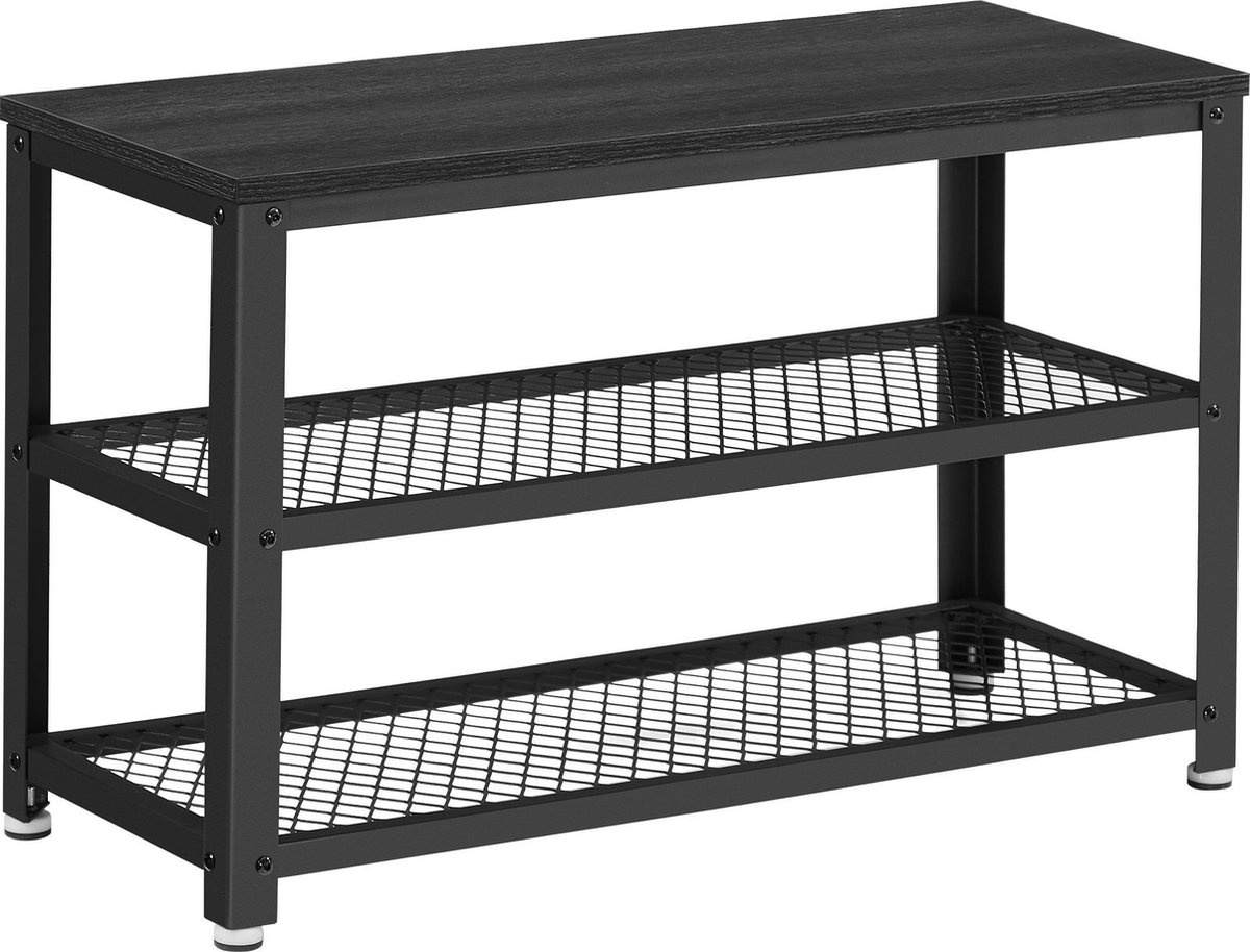Acaza Schoenenrek - Hout - Metaal - Industrieel - 73x30x45cm - Zwart (5400943019636)