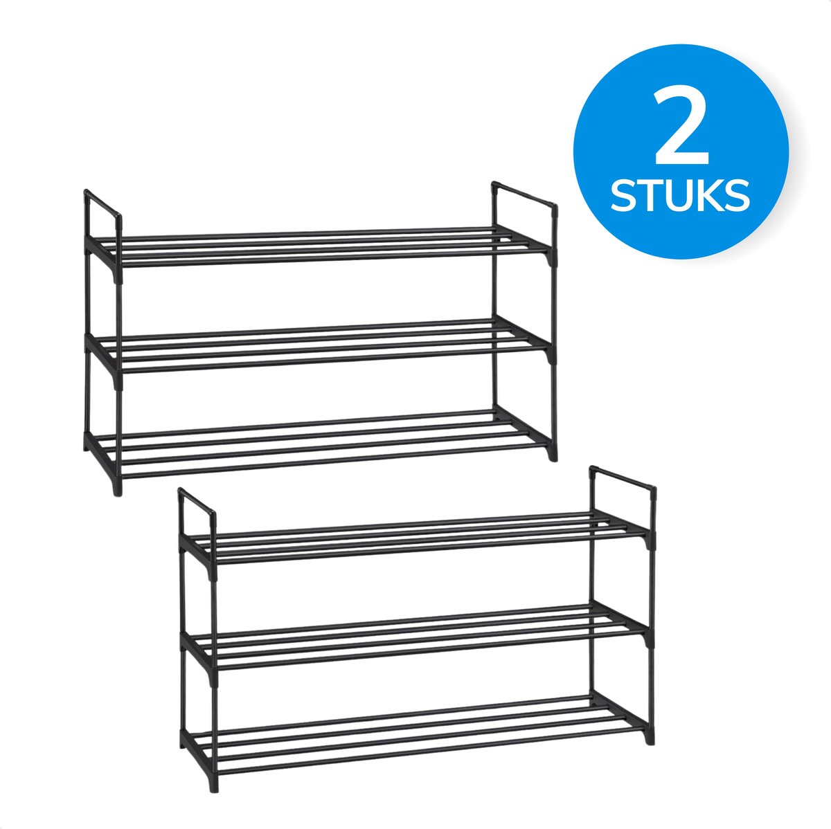 Acaza - Schoenenrek - Set van 2 - Voor 24 paar schoenen - Metaal - Zwart- Schoenenrek Metaal - Schoenenrek Zwart - Praktisch Schoenenrek - Stapelbaar Schoenenrek (5400943018561)