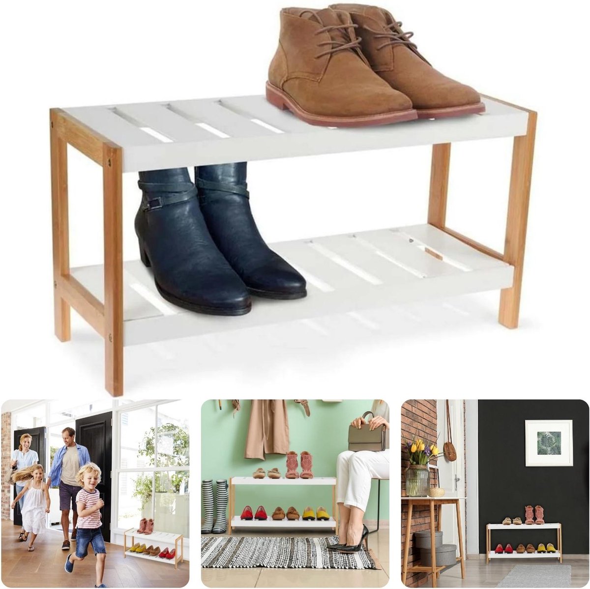 Bamboe Schoenenrek - Opbergoplossing voor Schoenen - Snelle Montage - Meerdere Lagen - 70 x 26 x H36 cm - MDF - Hout - Gangkastje - Schoenenkast - Voor 4-6 Paar - Stijlvol Design (8721046049557)