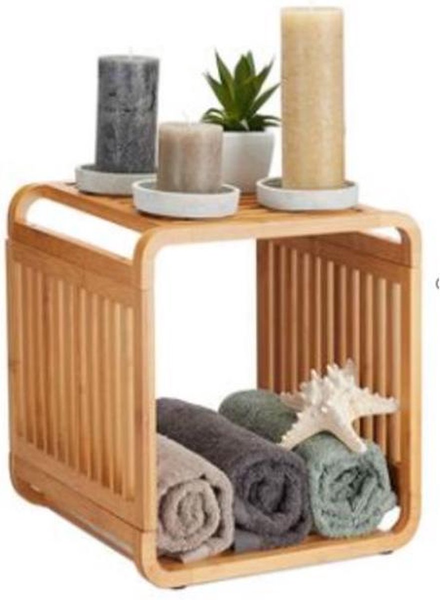 Bamboe vakken kastje - badkamerkast - vakkenkast - schoenenkast - kubuskast - 1 Kubus Bamboe vakken kastje - 2 Laags (0090165159170)