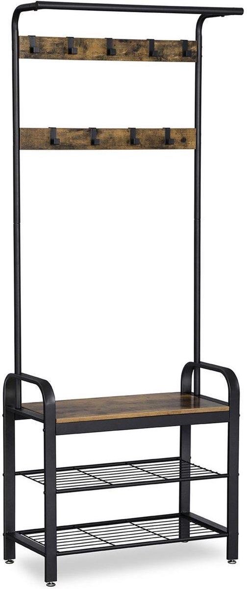 Bobbel Home - Coatrack - 10 Hooks - Incl. Shoe Rack - Dark Brown (8719325781427)