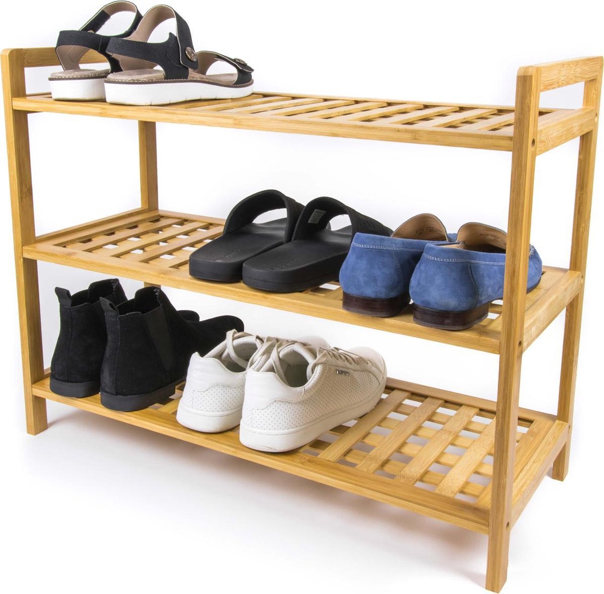 Budu Schoenenrek (3 niveaus) - Schoenenrek bamboe - Schoenenkast hout - Schoenen Organizer (8719327446164)