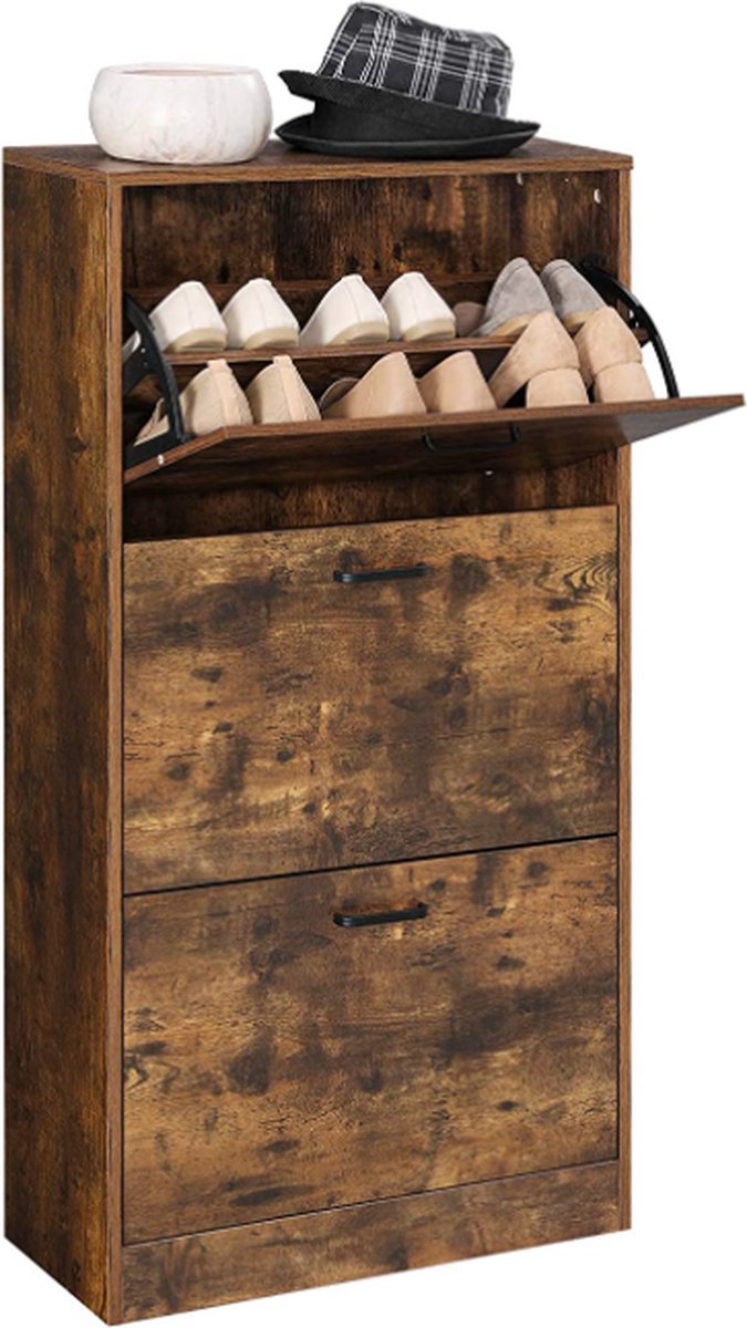 CGPN Schoenenkast met 3 klapdeuren, 3-laagse houten opbergkast, perfect voor smalle entree, gang, woonkamer, slaapkamer, 60 x 24 x 120 cm (L x B x H), Rustiek bruin LBC030X01 (7438254492419)