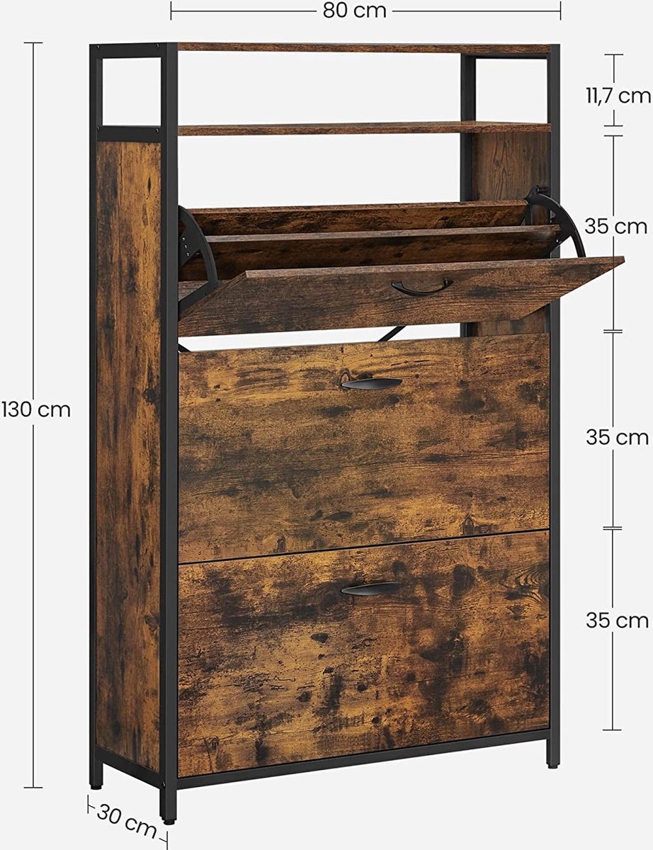 Dressoir schoenenkast Chicko - Industrieel - Schoenenrek - Consoletafel - Gangtafel - Bijzettafel - 20-24 paar (6097233962919)