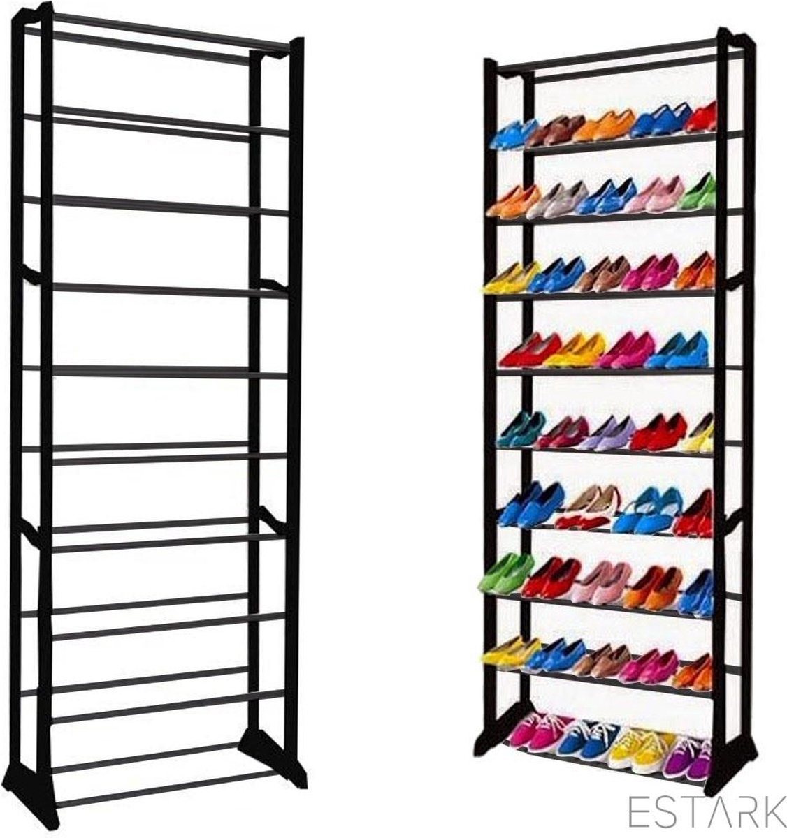 ESTARK® Schoenenrek - Praktische Schoenenkast - XXL - Zwart Metaal - Schoenen rek kast - Shoe Rack - Voor 30 Schoenen - Schoenenrek - 30 Paar Zwart (6090932043026)