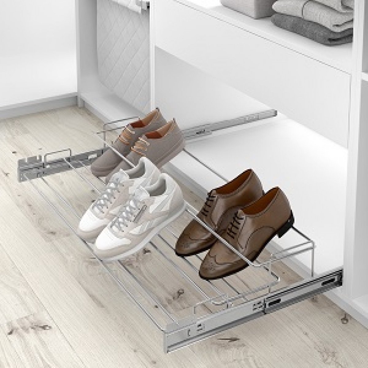 Eleganca Uittrekbaar schoenenrek - Schoenenkast - Inbouw schoenenrek - 450/640MM - 4-6 paar schoenen - Zilver - Belastbaarheid van 45kg (8720813350414)