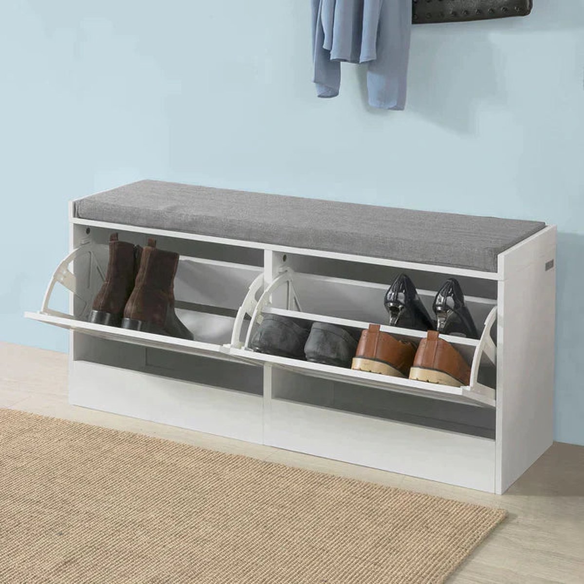 Gangschoen - Bench Shoe - Rack Shoe - Kast met Flip - lade en zitkussen (6095420952927)