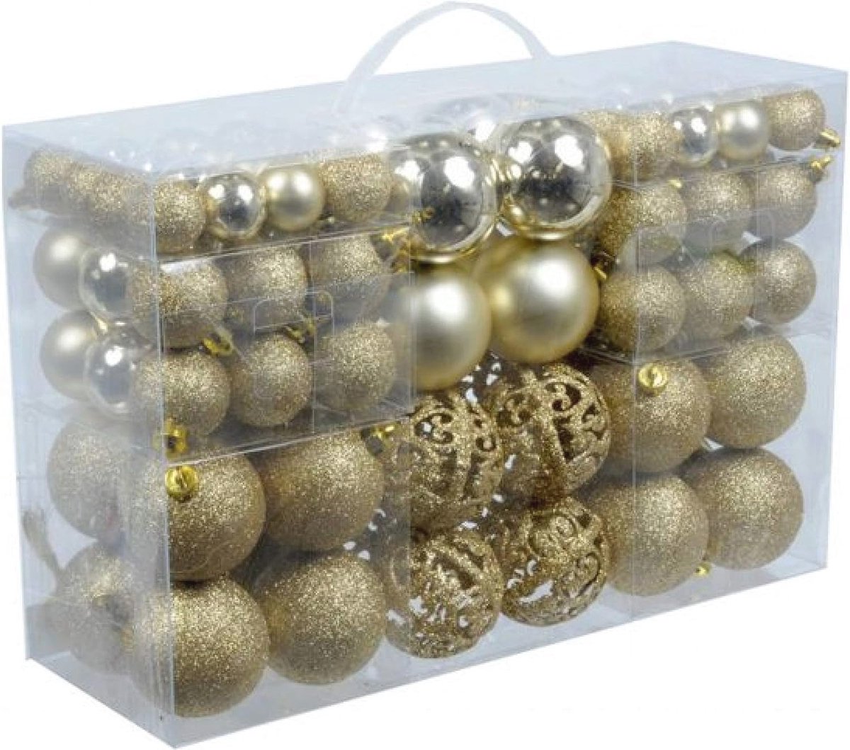 Gouden Kerstballen Set - 100 Onbreekbare Kunststof Kerstballen voor Binnen en Buiten - Diverse Afmetingen en Afwerkingen (6152610260283)