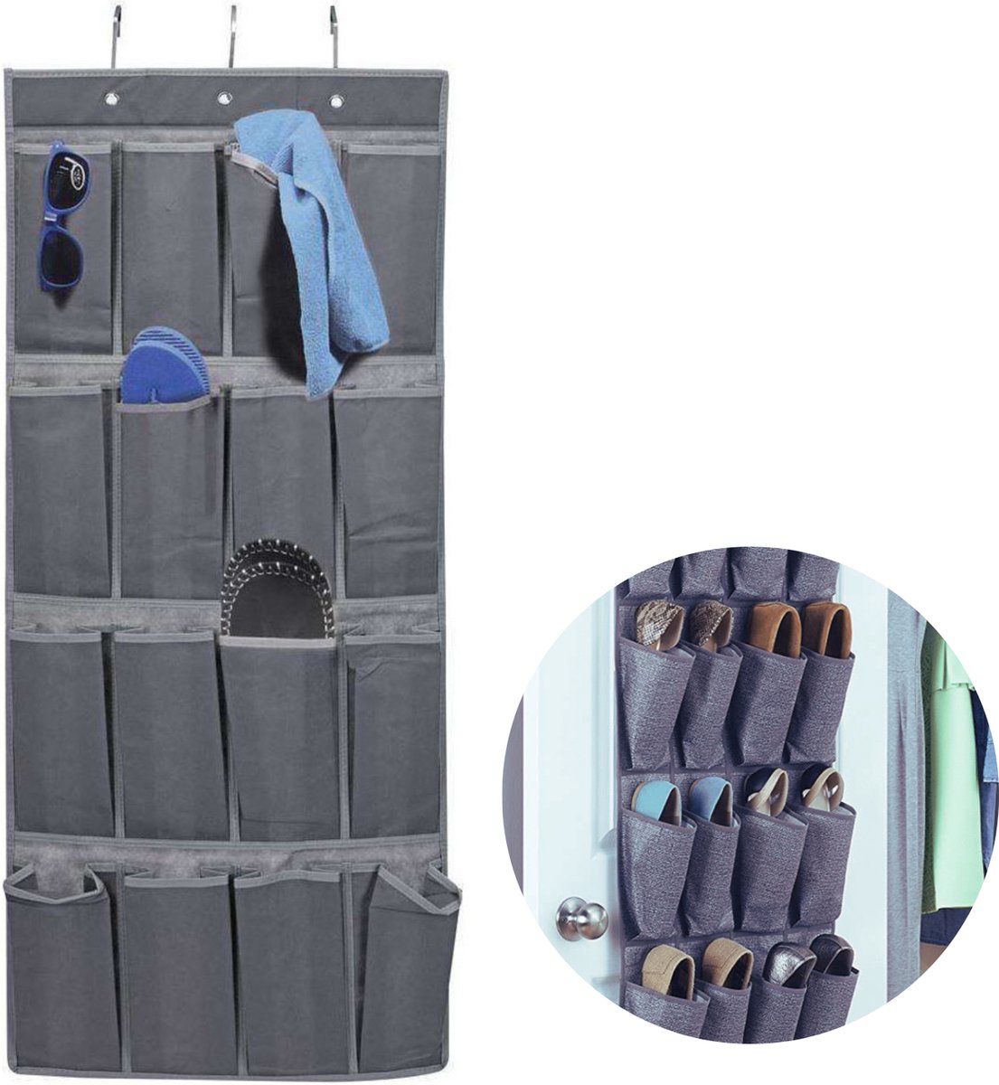 Hangende Deur Schoenenkast - Deur Organizer voor Kleding en Smalle Voorwerpen - Schoenenzak - Deurhanger - Opbergzak - 16 vakken - 45x112cm (8721046000749)