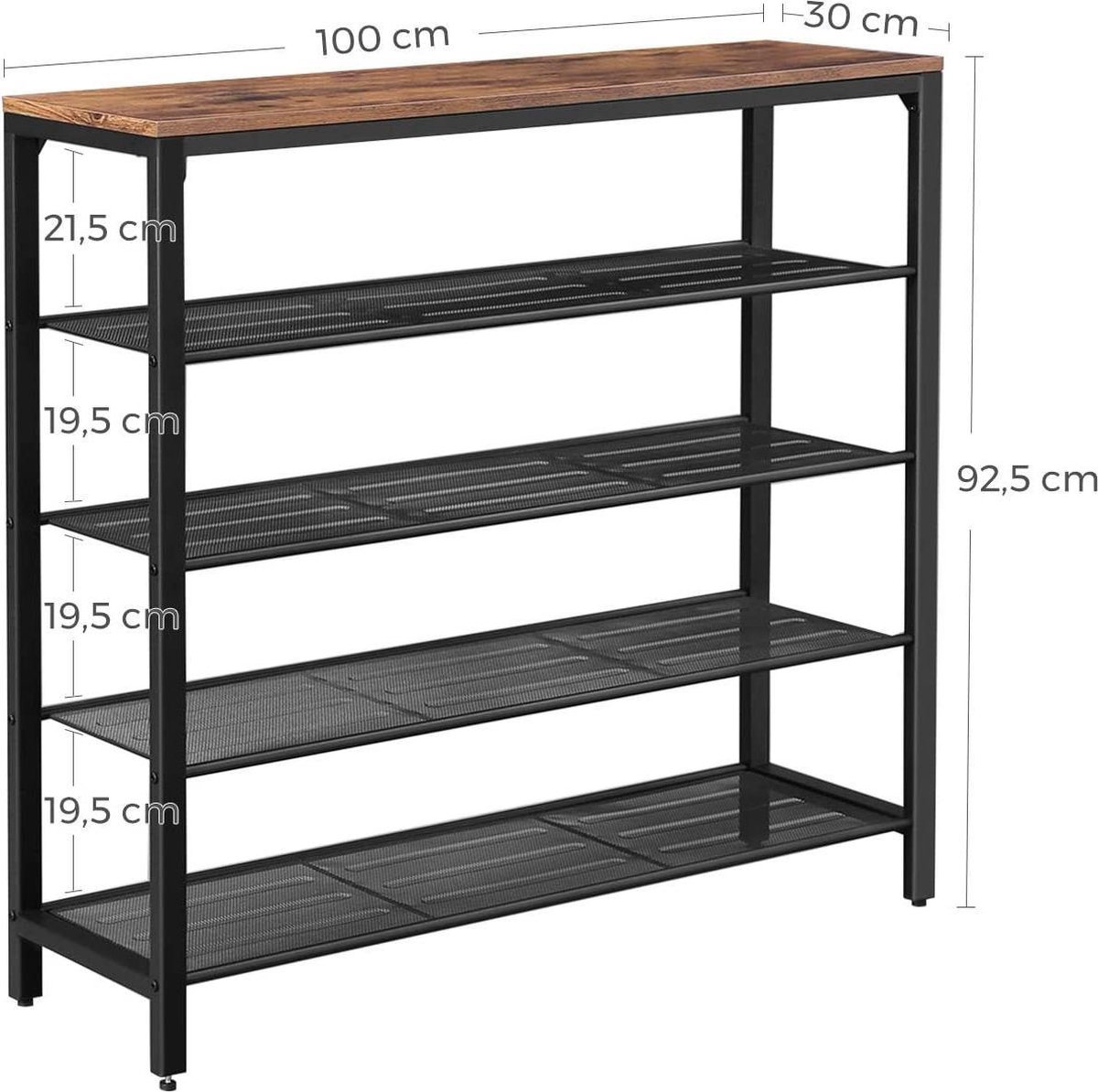 Hoppa! Vintage Metalen Schoenenrek 4 Lagen Bruin - Bruin - Metaal - 100 x 30 x 92,5 cm (8720256993254)