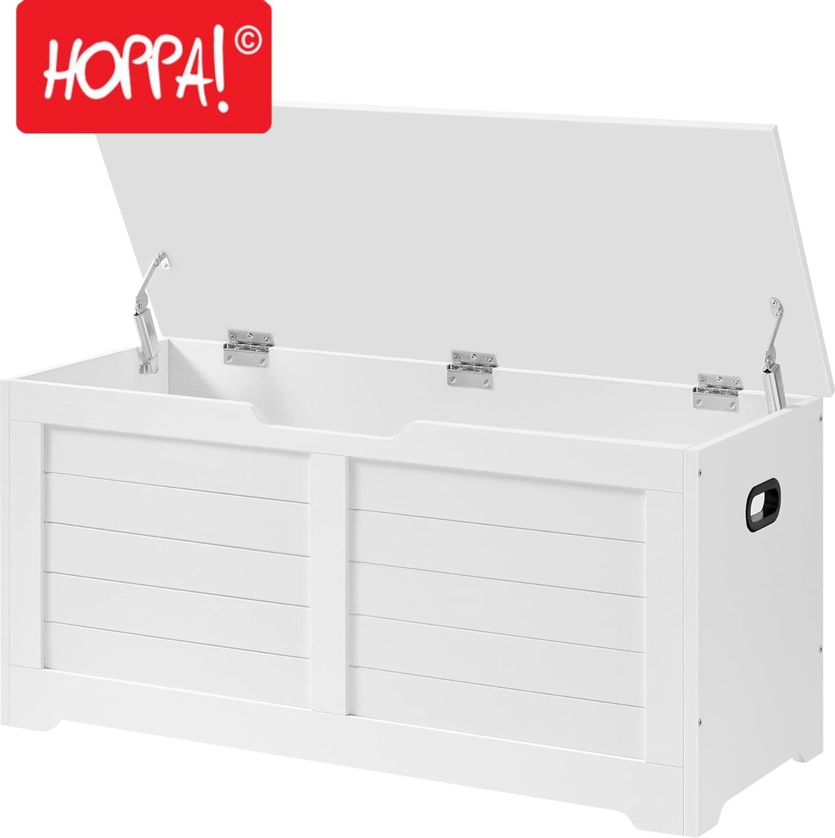 Hoppa! speelgoedkist, opbergkist, schoenbank, zitbank, veiligheidsscharnieren, modern, 100 x 40 x 46 cm (B x D x H), mat wit (8720574118001)