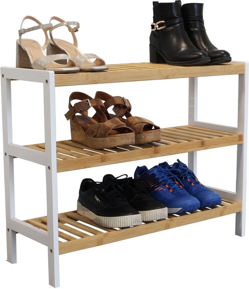 IVOL Schoenenrek 3 niveaus - Bamboe Schoenenrek - Houten schoenenrek 55x70x26cm (8720704604824)