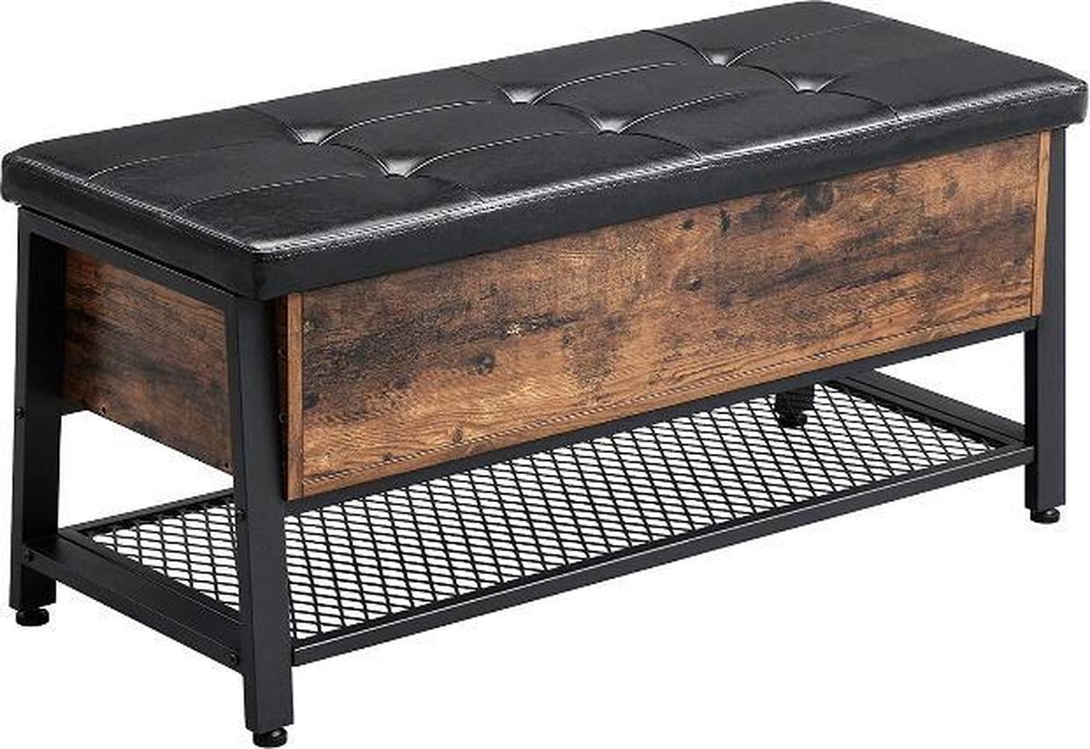 MIRA Home Schoenenbank - Zitbank met opbergruimte - Metaal/Hout - Bruin/Zwart - 48x100x40 (7439605391382)