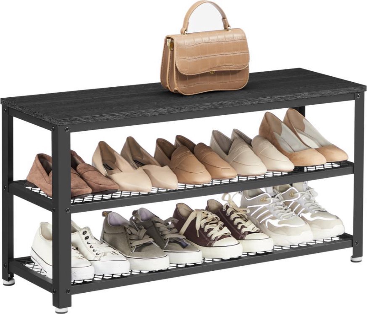 MIRA Home - Schoenenbank met 3 Lagen - Industriële Uitstraling - Hout & Metalen Frame - 88x30x45 cm (7424922474467)