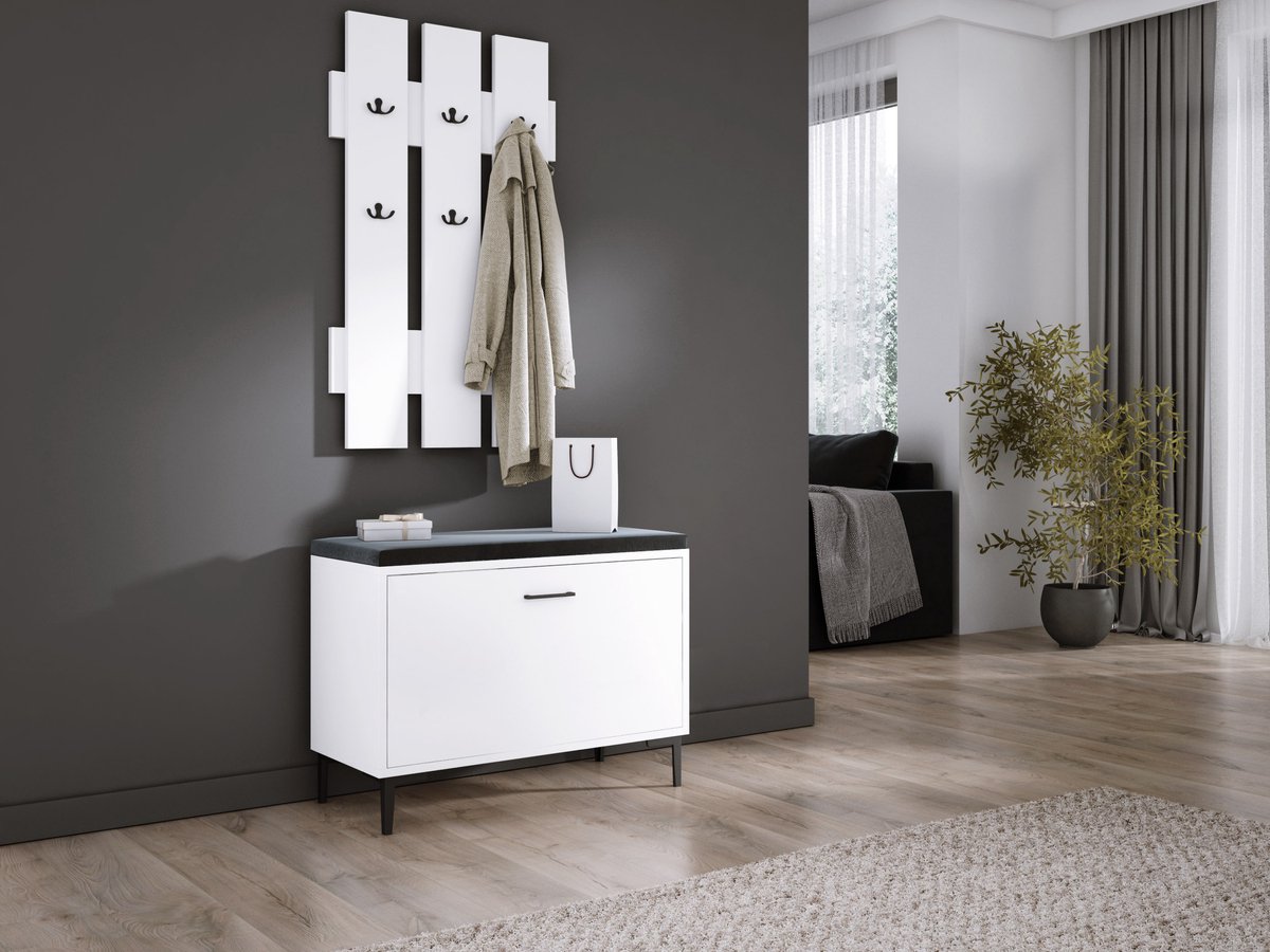 Meubel Square - Schoenenkast NOX - met Kapstok - Wit - Schoenenbank - Halmeubel (9505785358120)