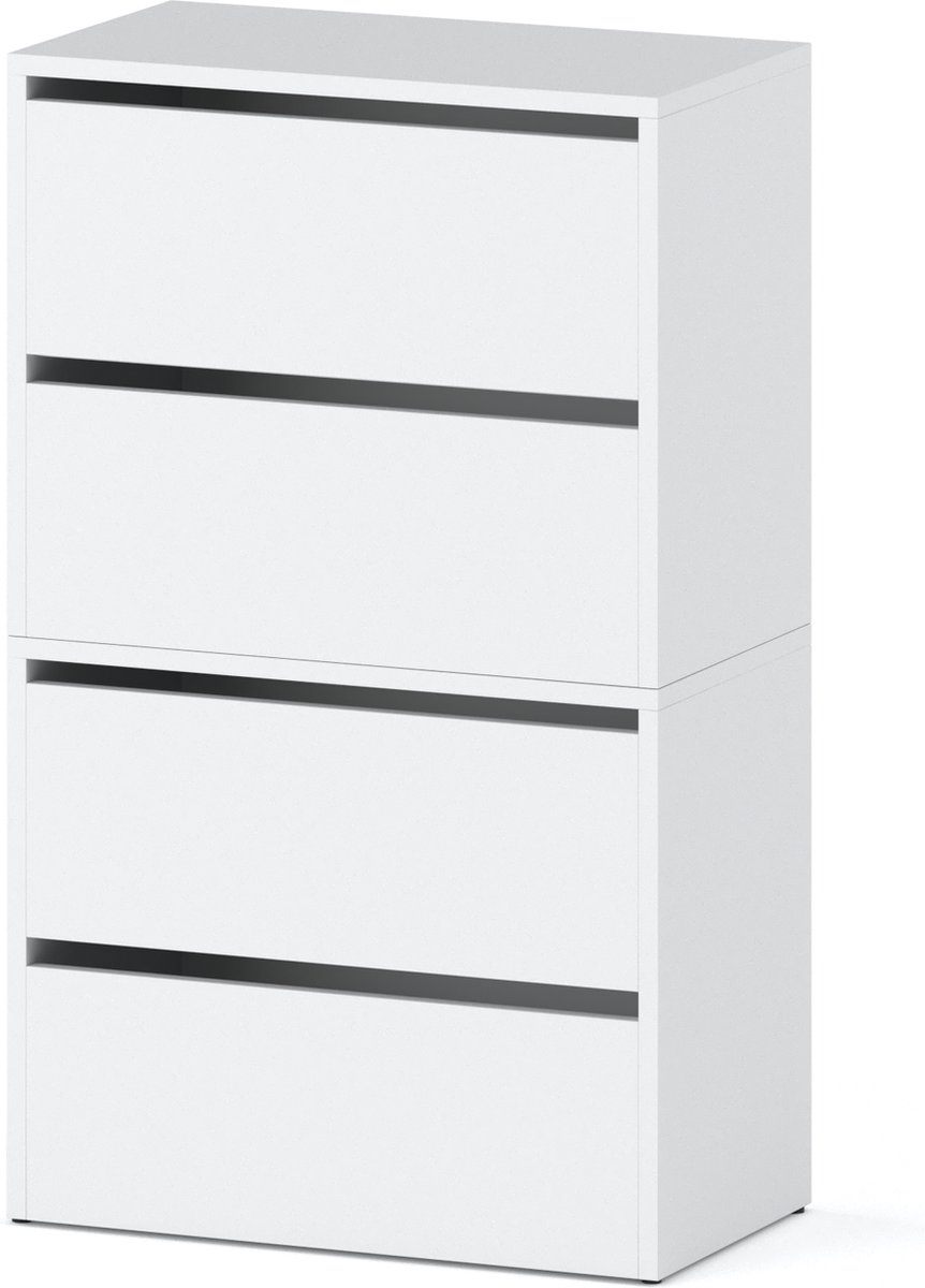 Meubel Square - Schoenenkast STEP - Set van 2 - Mat Wit - Modulaire schoenenkast zonder handgrepen (9508327828136)