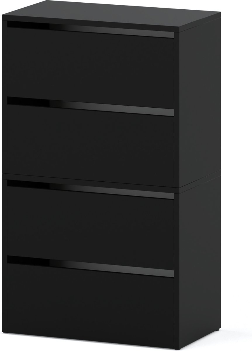 Meubel Square - Schoenenkast STEP - Set van 2 - Mat Zwart - Modulaire schoenenkast zonder handgrepen (9504213775478)