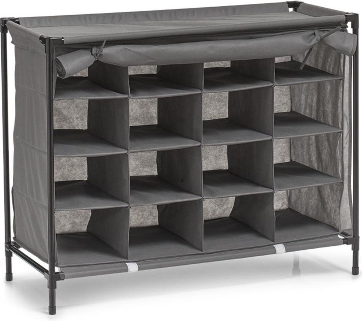 Mobiele opvouwbare schoenenkast met grijze hoes 84 cm - Schoenen opbergers/opbergen - Schoenenkasten - Camping/zolder kasten - Stoffen kasten opvouwbaar (8720276234122)