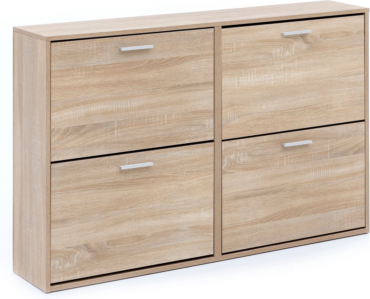 Modern Schoenenrek - Sonoma - 4 Compartimenten - Plafondschoenenkast met Plank - Design Schoenenopbergruimte - Hoge Schoenenkast voor Gang - 120x81x24cm (6097204378312)