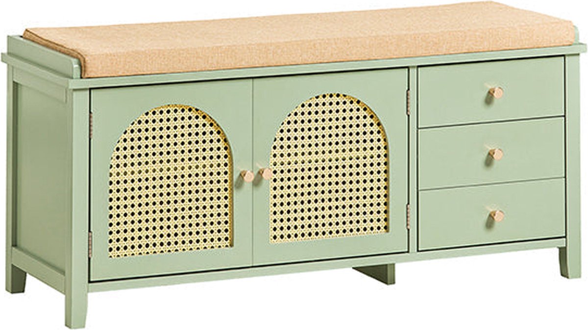 Moderne schoenenbank - Ingangsbank - Opbergorganisator - Luchtdoorlatende roosterdeuren - Verstelbare planken - MDF-constructie - 100 cm x 46 cm x 34 cm (6097634752720)