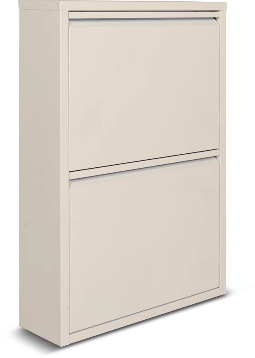 Naturn Living Metalen Schoenenkast 2-Deurs - 50 x 15 x 71,5 cm - Ruimtebesparend en Stijlvol Schoenenrek - Moderne schoenenkasten - Schoenen Opbergen - Wandmontage - Schoenenrek en Opbergsysteem - Schoenenkast - Mat Wit (8720587209819)