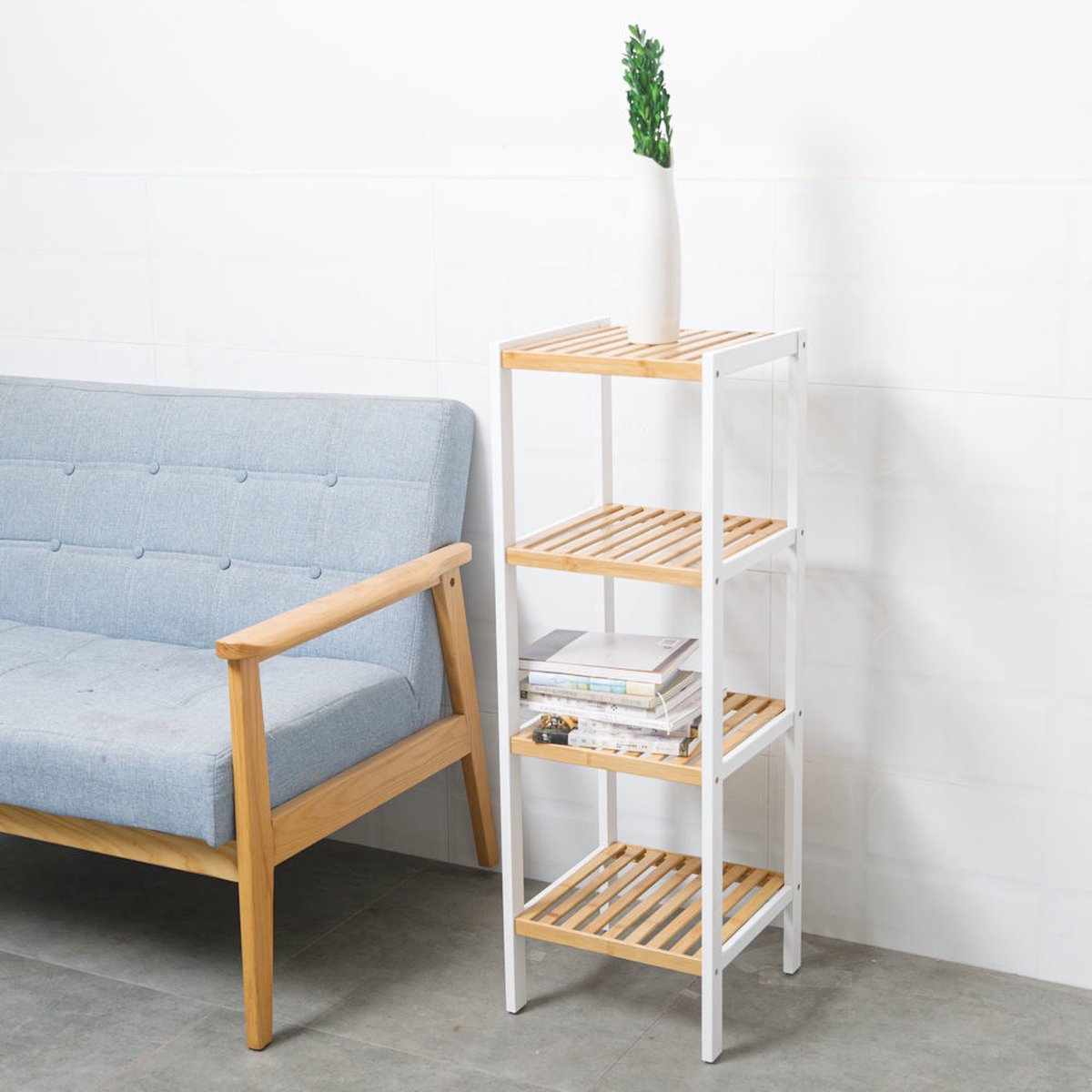 Opbergrek van bamboe hout - Badkamerrek - Schoenenrek - Keukenrek - Opbergkast - 4 etages - Keuken rek - 33x33x98 Cm (0090165151679)